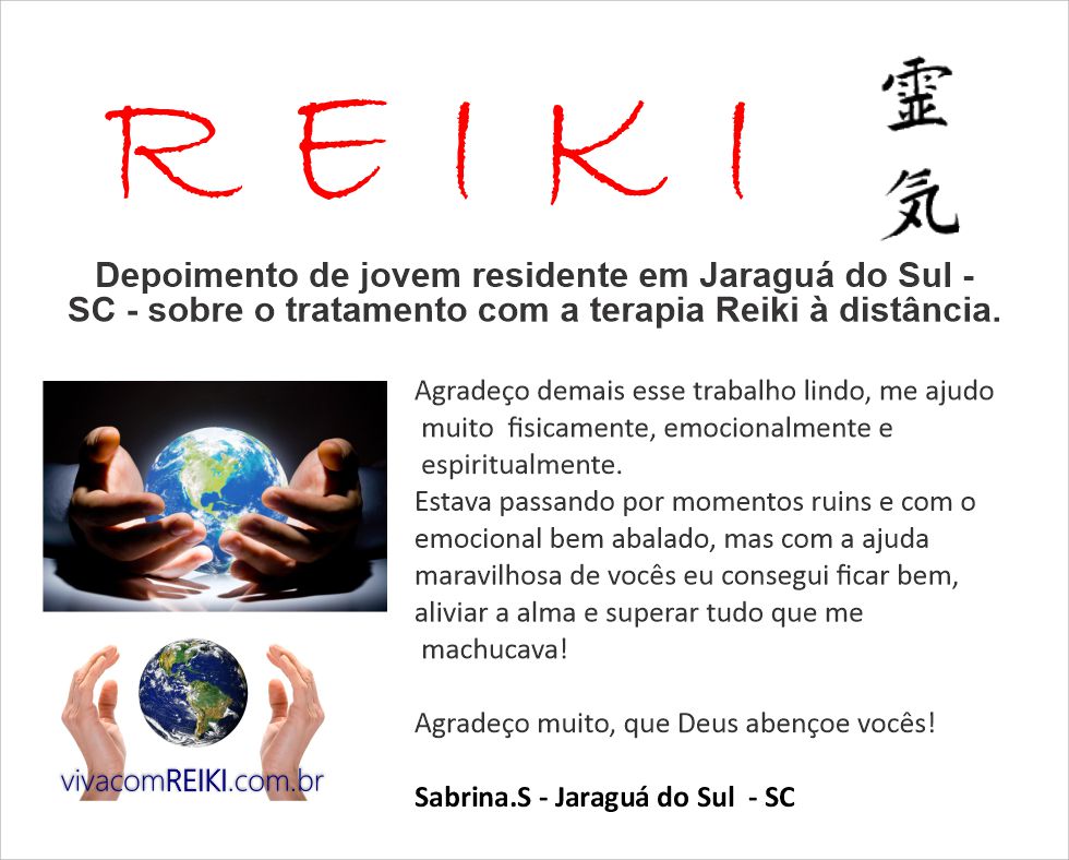 Depoimento de jovem sobre tratamento Reiki à distância - jaraguá do Sul SC
